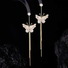 Fashion Tassel Luxury Dainty Glamorous Drop Earrings for Girls Bowknot Art Deco Jewelry for Women Ladies Accessories Wholesale
