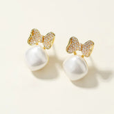 Fashion Bowknot Imitation Pearl Elegant Drop Earrings for Girls Sweet Dainty Charms Jewellry for Women Ladies Accessories Chic