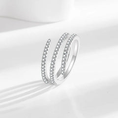 Double Layer Open Ring for Women Adjustable Spiral Band with Cubic Zirconia Light Luxury Elegant Fashion Jewelry Gift Wholesale