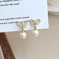 Fashion Trendy Glitter Rhinestone Imitation Pearl Drop Earrings for Girls Elegant Sweet Jewelry for Women Ladies Accessories