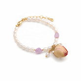 Female Charms Luxury Freshwater Pearl Natural Stone Dried Rose Flowers Bracelet Low MOQ in Stock Elegant Jewelry for Causal