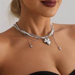 Fashion Sweet Beads Heart Shaped Necklaces for Girls Elegant Layered Wearing Cute Jewelry for Women Ladies Teenager Accessories