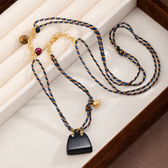 Unisex Blue Turquoise Tiger Eye Stone Braided Rope Black Bag Pendant Necklace 18k Gold-plated S925 Silver in Stock Daily Jewelry
