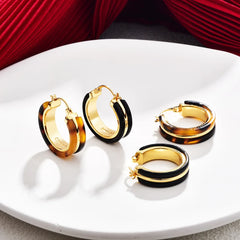 Vintage Chunky Gold Plated Hoop Earrings Women Tortoiseshell Resin Minimalist Geometric Earrings Jewelry Accessories Wholesale