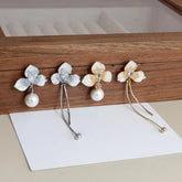 Fashion Sweet Imitation Pearl Glitter Flowers Stud Earrings for Girls Elegant Glitter Jewelry for Women Ladies Accessories Chic