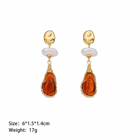 Women Red Glass Crystal Beads S925 Silver 18k Gold-plated Freshwater Pearl Earring Elegant Trendy Low MOQ in Stock Daily Jewelry