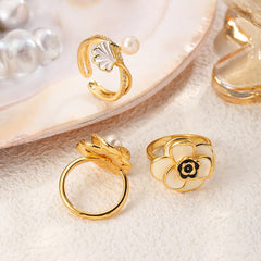 Fashion Luxury Dainty Copper Freshwater Pearl 18K Gold Rings for Girls Hand-Painted Drip Glaze Jewelry for Women Lady Wholesale