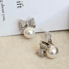 Fashion Trendy Bowknot Glitter Imitation Pearl Clip on Earrings for Girls Elegant Sweet Jewelry for Women Ladies Accessories