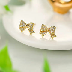 Women Bow Shape Rhinestone Mini Stud Earring Fashion Glitter Sparking Simple Bulk Jewelry Accessories for Girls Daily Office Use