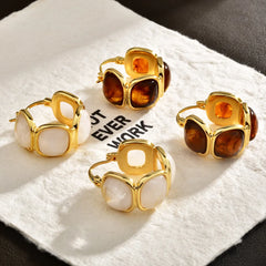 Female Trendy Hoop Earrings Geometric Artistic Maillard Coffee Resin Earrings Fashion Unique High-end Stylish Ear Jewelry Bulk