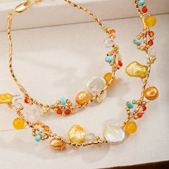 Fashion Freshwater Pearl Copper 18K Gold Natural Stone Bracelets for Girls Sweet Crystal Jewelry for Women Ladies Wholesale Bulk