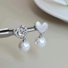Female Heart Small Rhinestone Imitation Pearl Small Drop Earring Elegant Graceful Fashion Charms Bulk Daily Jewelry Accessories