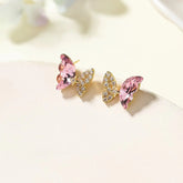 Female Butterfly Shape Shell Rhinestone Crystal Small Stud Earring Fashion Sweet Cute High Quality Jewelry Accessories for Daily
