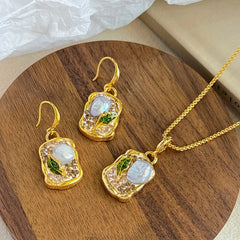 Women Flower Hand-Painted Drip Glaze Freshwater Pearl 18k Gold-plated Necklace Earring Low MOQ in Stock Jewelry for Causal