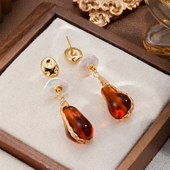 Women Red Glass Crystal Beads S925 Silver 18k Gold-plated Freshwater Pearl Earring Elegant Trendy Low MOQ in Stock Daily Jewelry