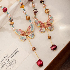 Female Freshwater Pearl 18k Gold-plated Stone Butterfly Necklace Charms Dainty Glamorous Factory Price in Stock Party Jewelry