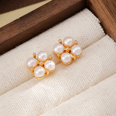 Women White Shell Beads S925 Silver 18k Gold-plated Stud Earring Bulk Order in Stock Fashion Elegant Jewelry for Female Daily