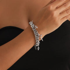 Fashion Simple Sweet Cross Necklaces for Girls Minimalistic Jewelry Suits Sets Bracelets for Women Ladies Accessories Wholesale