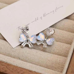 Fashion Luxury Bowknot Glitter Rhinestone Drop Earrings for Girls Sweet Princess Style Jewelry for Women Ladies Accessories