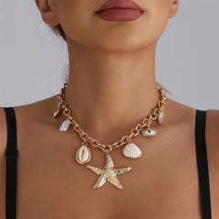 Fashion Star Eyes Heart Shaped Boho Style Necklaces for Girls Sweet Bold Dainty Shell Jewelry for Women Ladies Accessories