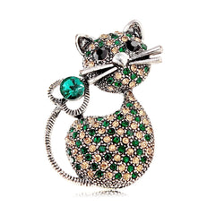 Fashion Glitter Sparking Rhinestone Cat Animals Brooches for Girls Sweet Cute Pins Jewelry for Women Ladies Accessories Kawaii