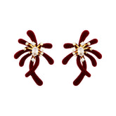 Women's Flocked Irregular Organic Branch Stud Earrings Cubic Zirconia Unique Trendy Exquisite Earrings Accessory Autumn Winter
