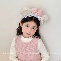 Fashion Cute Bowknot Fluffy Hair Bands for Kids Kawaii Elegant Lace Head Band for Kids Children Hair Accessories in Stock Chic