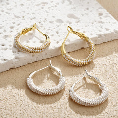 French Imitation Pearl Twisted Hoop Earring 14K Gold Plated Women Elegant Geometric Earrings Fashion Jewelry for Party Wholesale