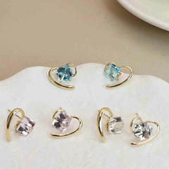 Cute Heart Shaped Glitter Rhinestone Sweet Stud Earrings for Girls Elegant Fashion Trendy Jewelry for Women Ladies Accessories