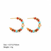 Fashion Copper Wire Pearl Natural Stone Crystal Turquoise Hoop Earrings for Girls Boho Trendy Jewelry for Women Ladies Wholesale