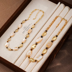 Fashion Abalone Shell Tiger Eye Stone Freshwater Pearl Necklaces for Girls Trendy Jewelry for Women Ladies Wholesale Bulk