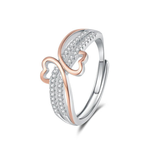 Separated Heart Open Rings Women Adjustable Cubic Zirconia Band Elegant Romantic Light Luxury Fashion Jewelry Gift Wholesale