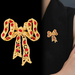 Fashion Glitter Bowknot Luxury Sweet Brooches for Girls Stylish Glamorous Classic Pins Jewelry for Women Ladies Accessories