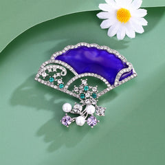 Fashion Fan Vintage Chinese Style Glitter Brooches for Girls Sweet Elegant Pins Jewelry for Women Ladies Accessories Wholesale