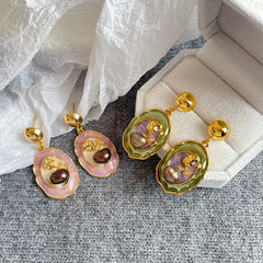 Fashion Freshwater Pearl Copper 18K Gold Plated Drop Earrings for Girls Hand-Painted Jewelry for Women Ladies Wholesale Vintage