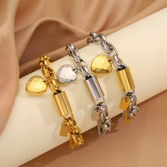 Fashion Elegant Heart Chain Bracelets Steel Classic Modern Vintage Retro Trendy Jewelry for Women Lady Accessories Wholesale