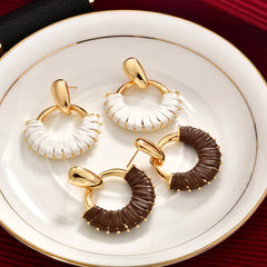 High Quality Leather Wrapped Circular Hoop Earrings for Women Vintage Bohemian Woven Trendy Statement Jewelry Accessories Bulk
