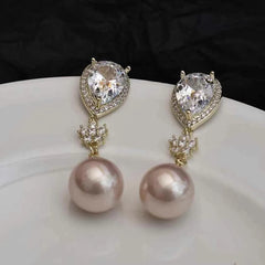 Glitter Luxury Rhinestone Imitation Pearl Drop Earrings for Girls Sweet Elegant Jewelry for Women Ladies Accessories Wholesale