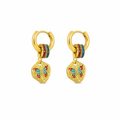 Female Heart Shape Natural Stone Beads Enamel Necklace Earring Fashion Vintage Low MOQ Jewelry Sets for Women Daily Causal