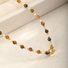 Fashion Tiger Eye Stone Beads Necklaces for Girls Copper 18K Gold Jewelry for Women Ladies Wholesale Bulk China Manufacturer