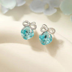 Fashion Rhinestone Bowknot Glitter Stud Earrings for Girls Heart Shaped Sparkle Jewelry for Women Ladies Accessories Wholesale