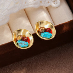 Fashion S925 Silver Turquoise Red Agate Stud Earrings for Girls Boho Vintage Jewelry for Women Ladies Wholesale China Factory