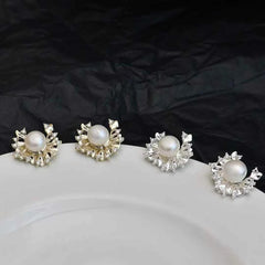 Luxury Elegant French Style Art Deco Stud Earrings for Girls Graceful Trendy Imitation Pearl Jewellry for Women Lady Accessories