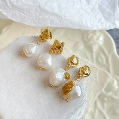 Fashion Freshwater Pearl S925 Silver Drop Earrings for Girls Classic Elegant Jewelry for Women 18k Gold Plated Wholesale Low MOQ
