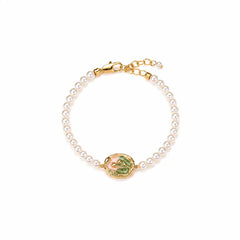 Fashion 18k Gold Copper Freshwater Pearl Bracelets for Girls Sweet Hand-Painted Drip Glaze Jewelry for Women Ladies Wholesale