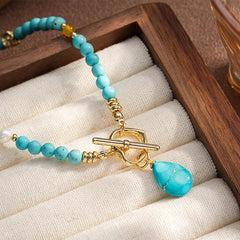 Women Green Turquoise Freshwater Pearl 18k Gold-plated Necklace Elegant Fashion in Stock Factory Price Low MOQ Daily Jewelry