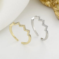 Best-selling Electrocardiogram Wave V-shaped Rings Women's Fashionable Simple Zircon Rings Korean Style Accessories Wholesale
