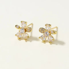 Elegant Trendy Flower Bowknot Stud Earrings with Crystal Rhinestone Gold Plated Women's Jewelry Chinese Supplier Wholesale