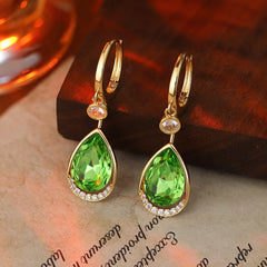 Women Blue Green Rhinestone Cherry Bow Small Earring Fashion Glitter Sparking Elegant High Quality Jewelry Accessories for Daily