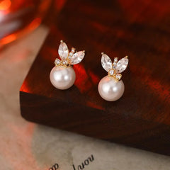 Female Simple Small Flower Imitation Pearl Rhinestone Earring Fashion Sparking High Quality Wholesale Daily Jewelry Accessories